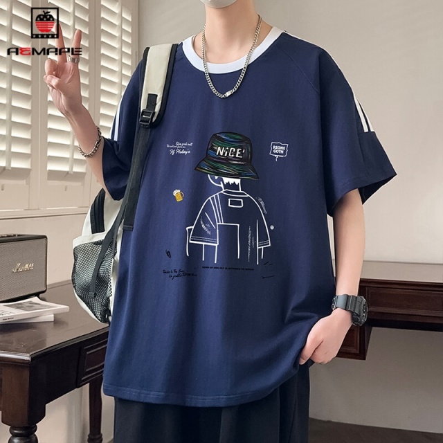 12383541.【99元任选2件】美国苹果【纯棉】短袖T恤男夏季美式休闲服纯棉潮牌初高中学生个性高品质