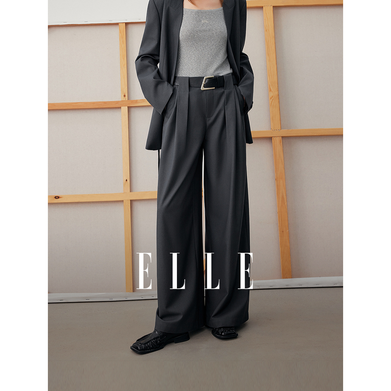 12388108.ELLE挺阔骨感女式西服裤都市通勤风可露丽色休闲裤