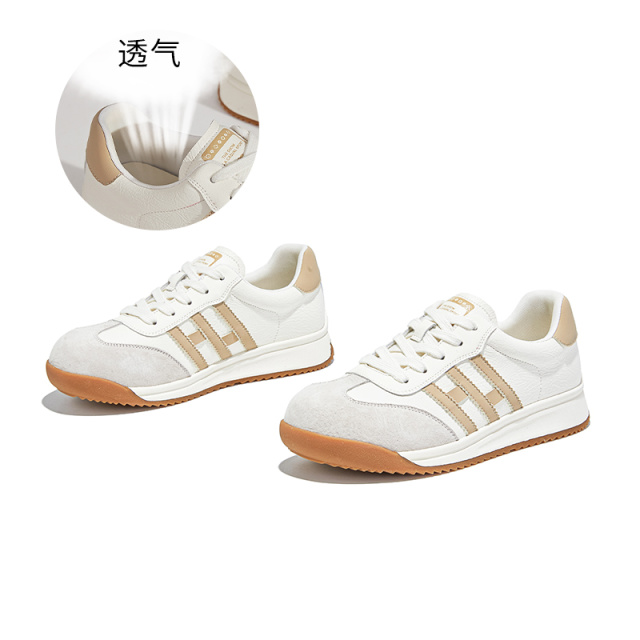 12389961.墨斯本新款平底休闲鞋复古撞色层次轻便舒适百搭德训鞋女款12035