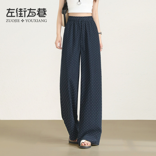 13001089.【左街右巷】复古波点轻薄慵懒休闲阔腿裤