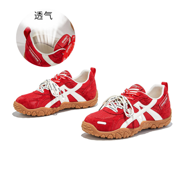 12389957.墨斯本新款网面透气休闲鞋平底百搭时尚舒适双鞋带德训鞋女款12037
