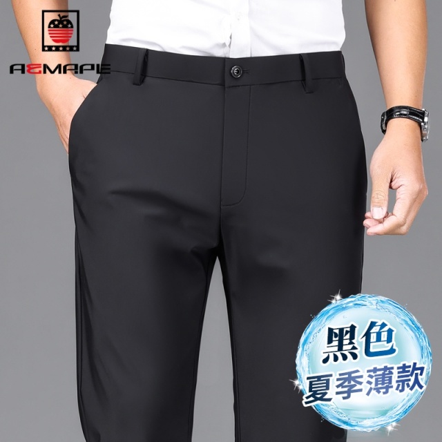 12397133.AEMAPE休闲裤男夏季透气中青年垂顺松紧腰弹力休闲速干直筒宽松长裤子