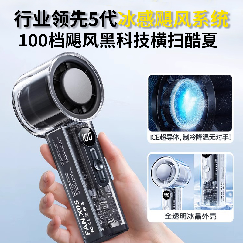12395292.智恩堡 手持小风扇冰敷高速强力静音学生便携式户外降温小型制冷小风扇(可充电/16°C冷风/100档调节/主动制冷式)