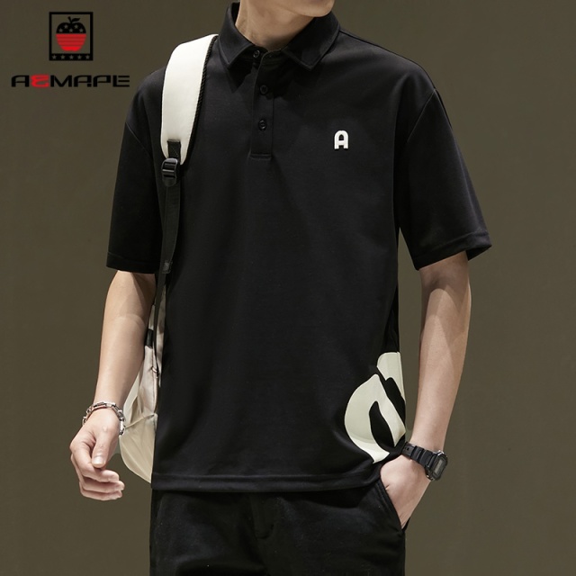 12411128.美国苹果短袖POLO衫男夏季休闲翻领半袖新款速干时尚修身短袖