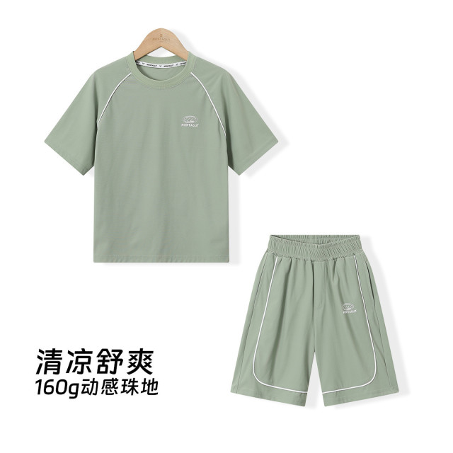 12412417.【冰丝套装】男童套装夏季薄款中大童运动服儿童宽松透气短T短裤