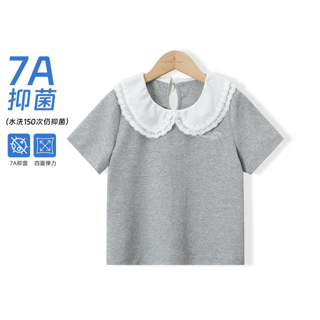 12412412.【7A抑菌】女童纯棉短袖T恤夏季新款法式娃娃领中大童半袖上衣