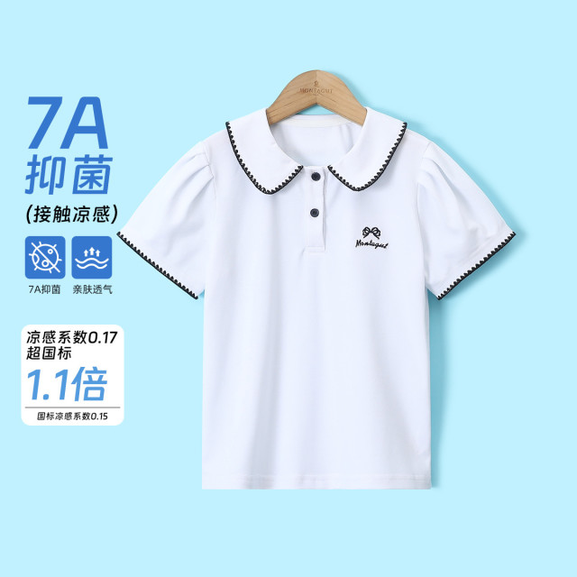 12412429.【7A抑菌】女童polo衫夏季新款中大童学院风冰感短袖T恤薄