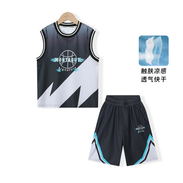 12412416.【篮球服运动套装】男童夏季薄款透气冰感青少年背心短裤两件套薄