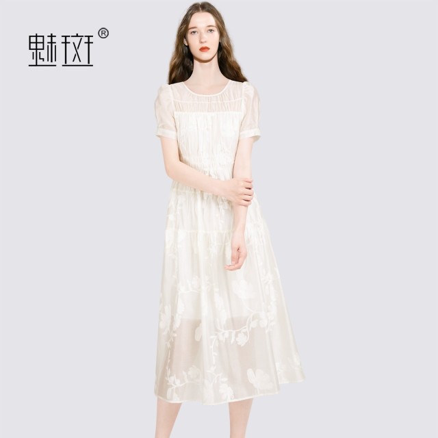 12420423.魅斑蕾丝绣花连衣裙精致裙子
