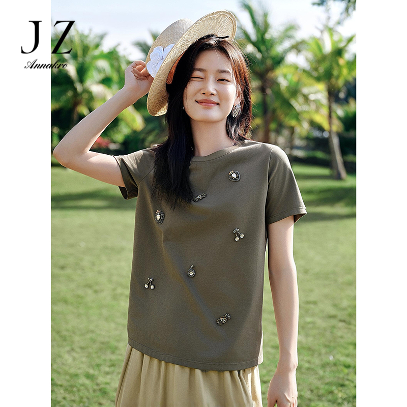 12419035.【蜜意生活】玖姿安娜蔻活力夏日水果钉珠短袖T恤女2025夏季新款