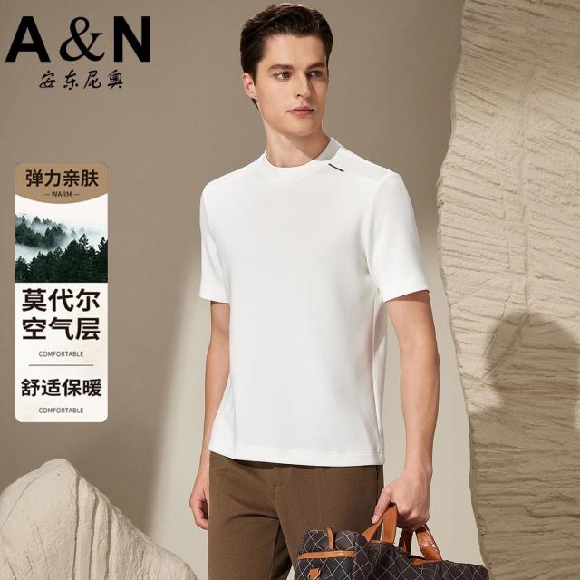 12422193.【莫代尔空气层】早秋简约休闲短袖卫衣男弹力易打理舒适打底T恤