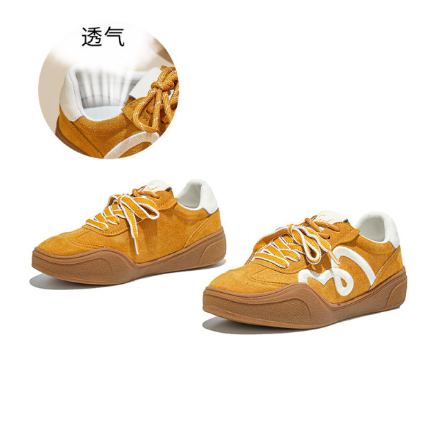 12425628.墨斯本新款真皮复古德训鞋厚底复古百搭轻便舒适透气百搭休闲鞋女款12082