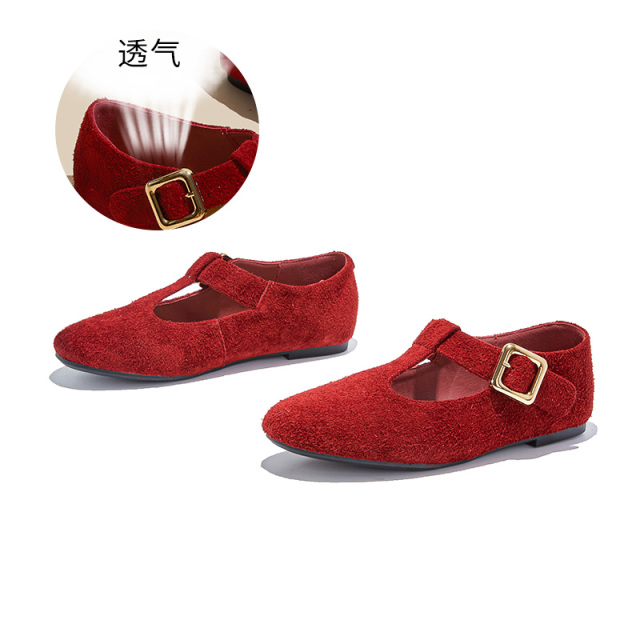12425494.墨斯本新款真皮玛丽珍鞋羊皮鞋垫T型带复古时尚轻便舒适休闲女款鞋12093
