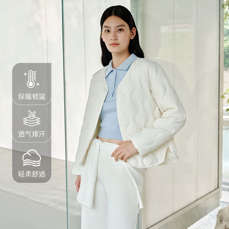 12428360.艾莱依春秋轻薄羽绒服女士短款时尚显瘦内胆波浪纹外套可露丽