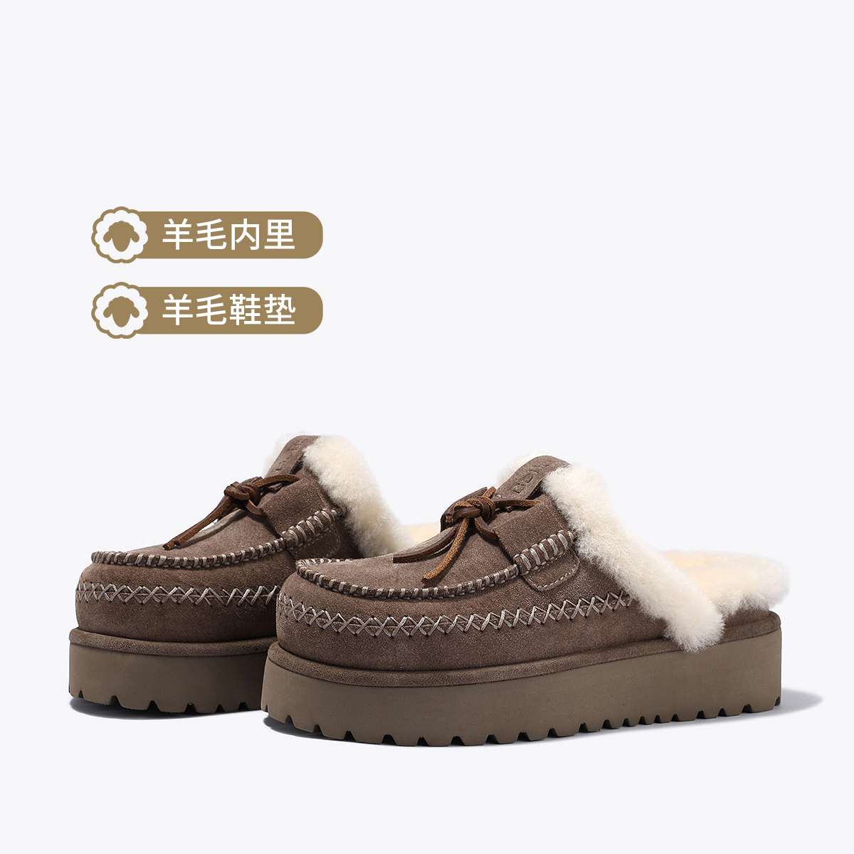 12431140.BellaLily时尚加绒半拖鞋女包头毛拖厚底懒人毛毛鞋