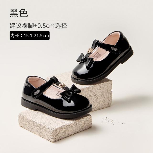 12857403.戴维贝拉女童黑色皮鞋秋季儿童女宝公主鞋防滑学院风童鞋