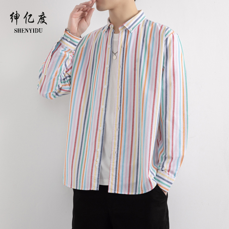 12443107.秋季新款青少年高品质纯棉长袖条纹衬衫