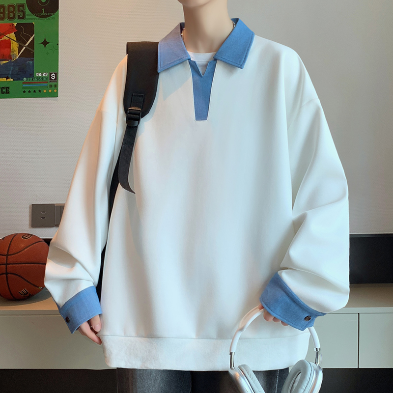 12439862.七玻威秋冬新款男款港风翻领拼接潮流卫衣【七玻威男装QD】