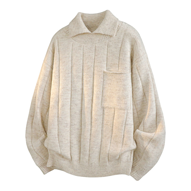 12439748.7-CHAOY秋冬新款港风男式潮牌宽松翻领毛衣【7-CHAOY男装QD】