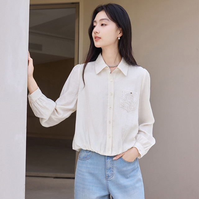 12440984.2025秋装轻奢高级感衬衫女长袖蕾丝拼接衬衣气质上衣