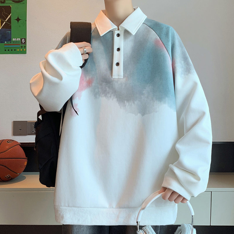 12439851.七玻威秋冬新款男款翻领水墨拼接潮流百搭上衣【七玻威男装QD】