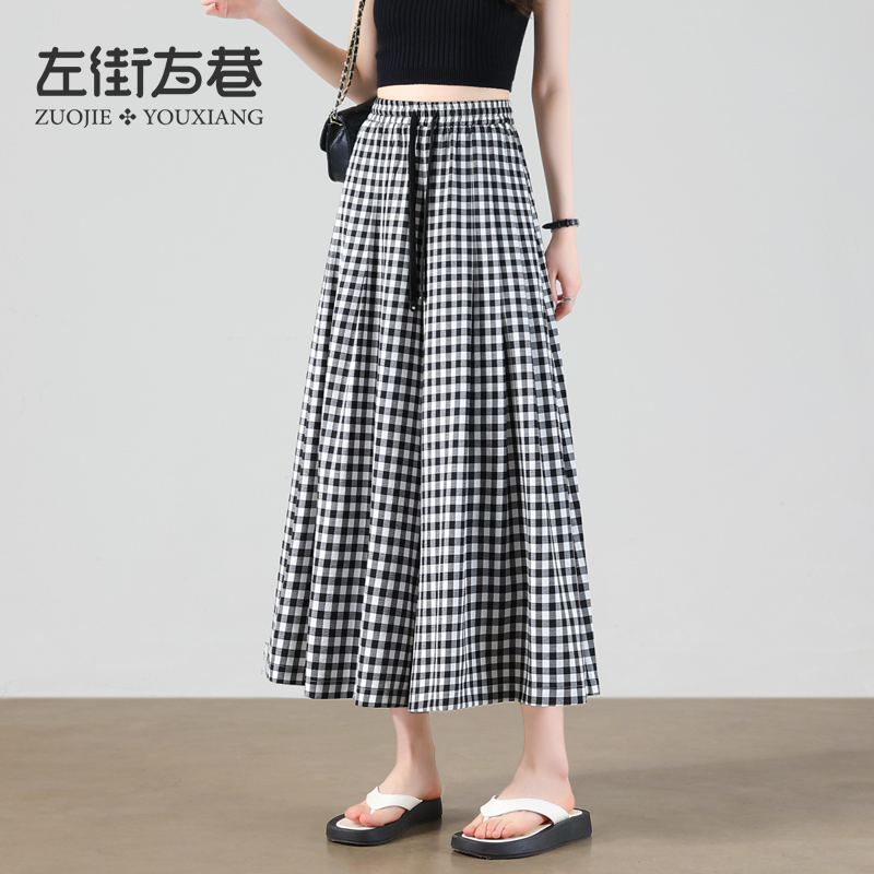 13001035.【左街右巷】复古格纹松紧腰简约时尚宽松裙裤休闲裤