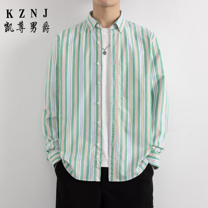 12442798.2025秋季新款高品质纯棉条纹长袖衬衫青年