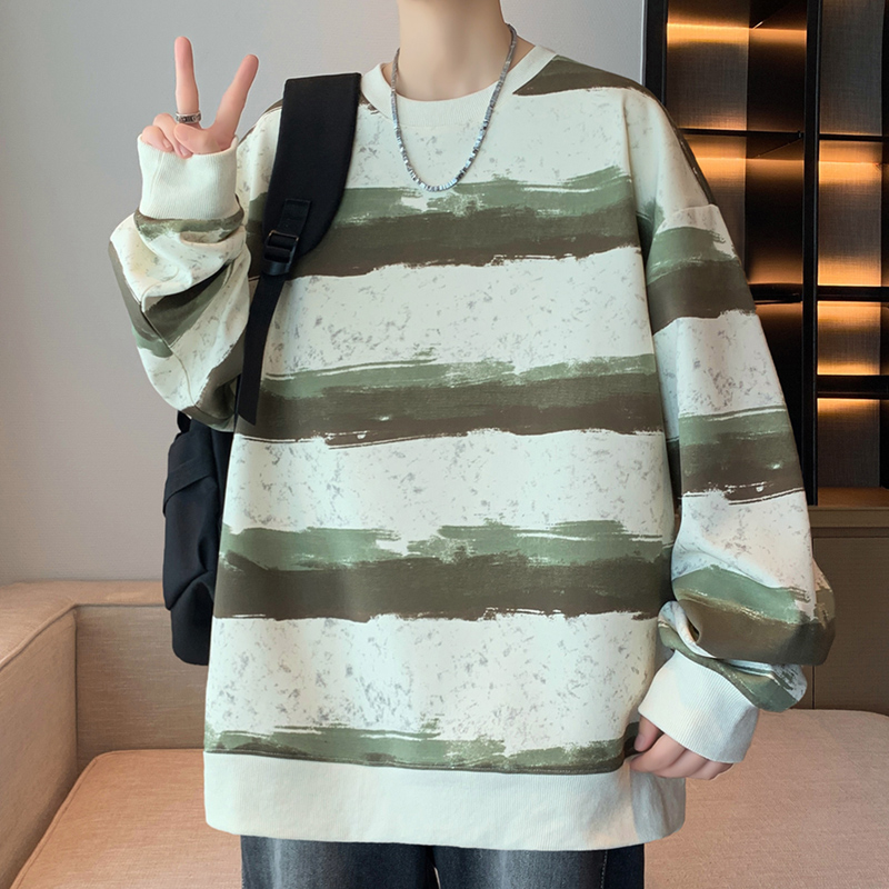 12439821.七玻威秋冬新款男款圆领条纹青少年百搭宽松卫衣【七玻威男装QD】