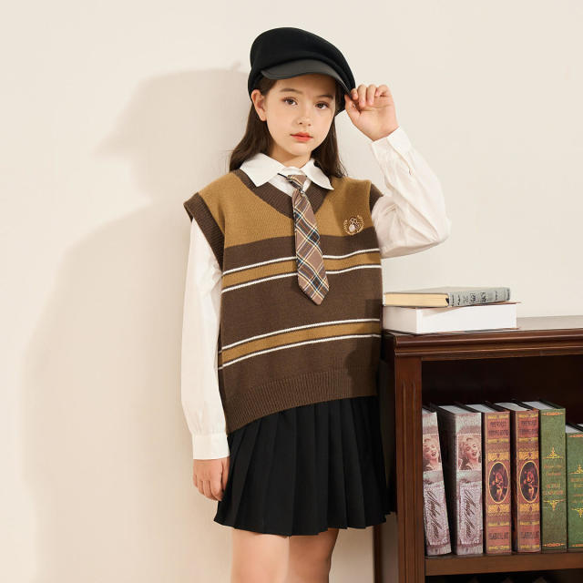 12446172.【学院风刺绣马甲衬衫套装】女大童2025秋季青少年两件套