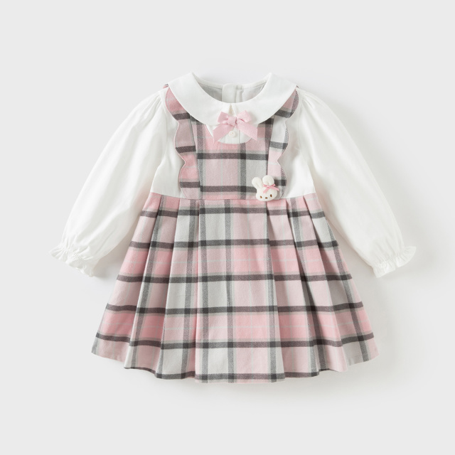 12444192.戴维贝拉儿童连衣裙秋装女童格子裙女宝宝学院风裙子纯棉