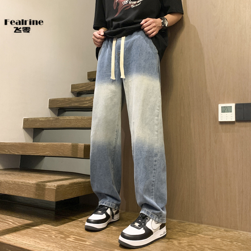 12447227.【飞零】秋冬青少年大童男士休闲宽松直筒阔腿牛仔裤