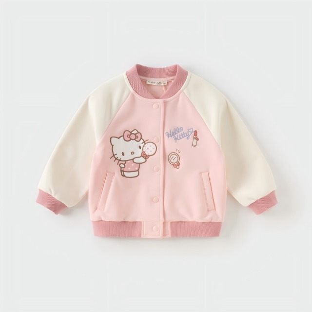 12450850.HelloKitty联名戴维贝拉儿童外套秋装女童长袖针织外套棒球服