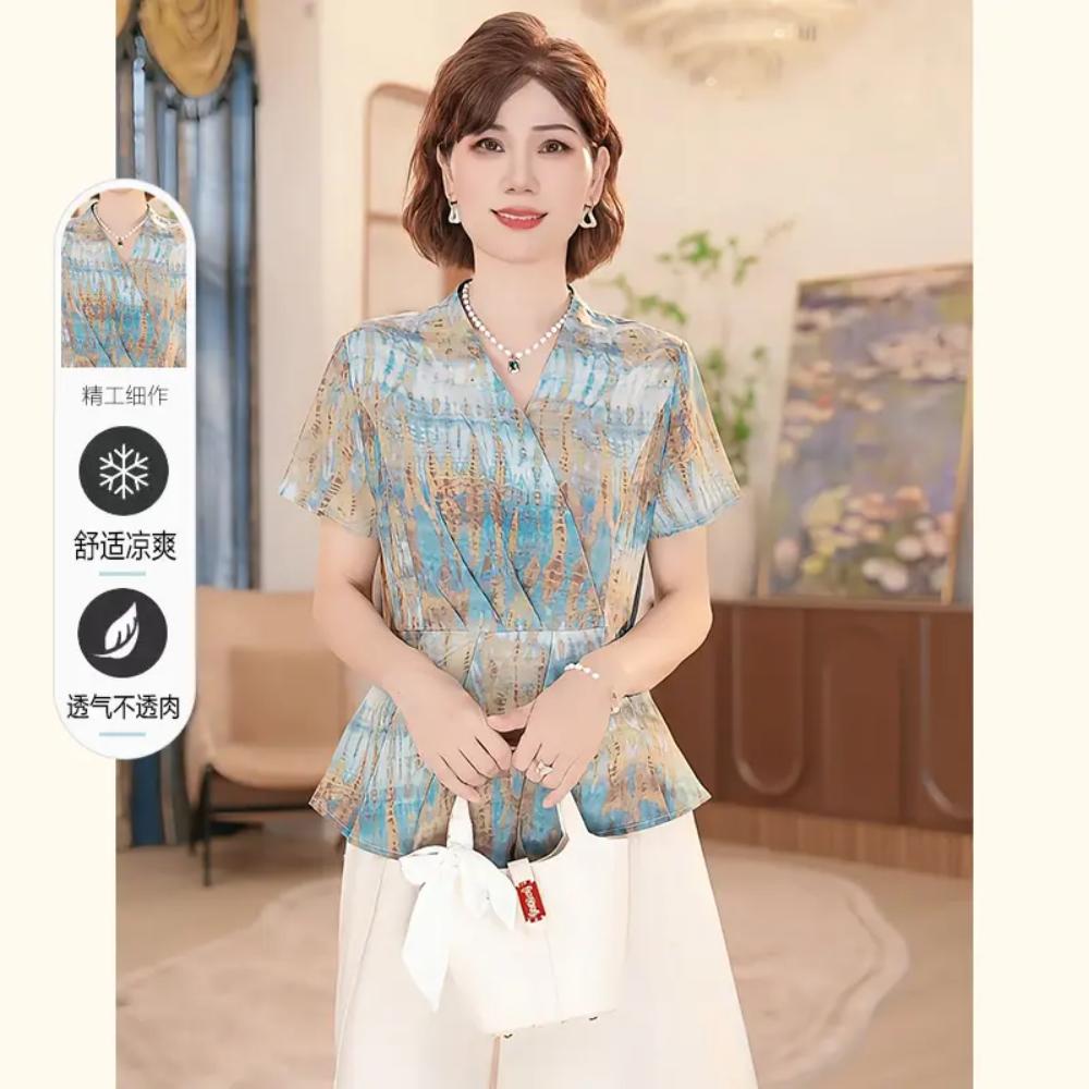 12453654.新中年妈妈夏季T恤中老年女装减龄上衣服洋气上衣