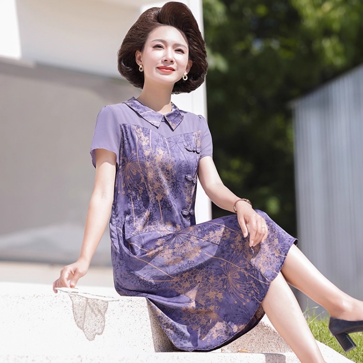 12452593.妈妈装时尚优雅连衣裙夏装中年气质裙子中老年洋气中旗袍长裙