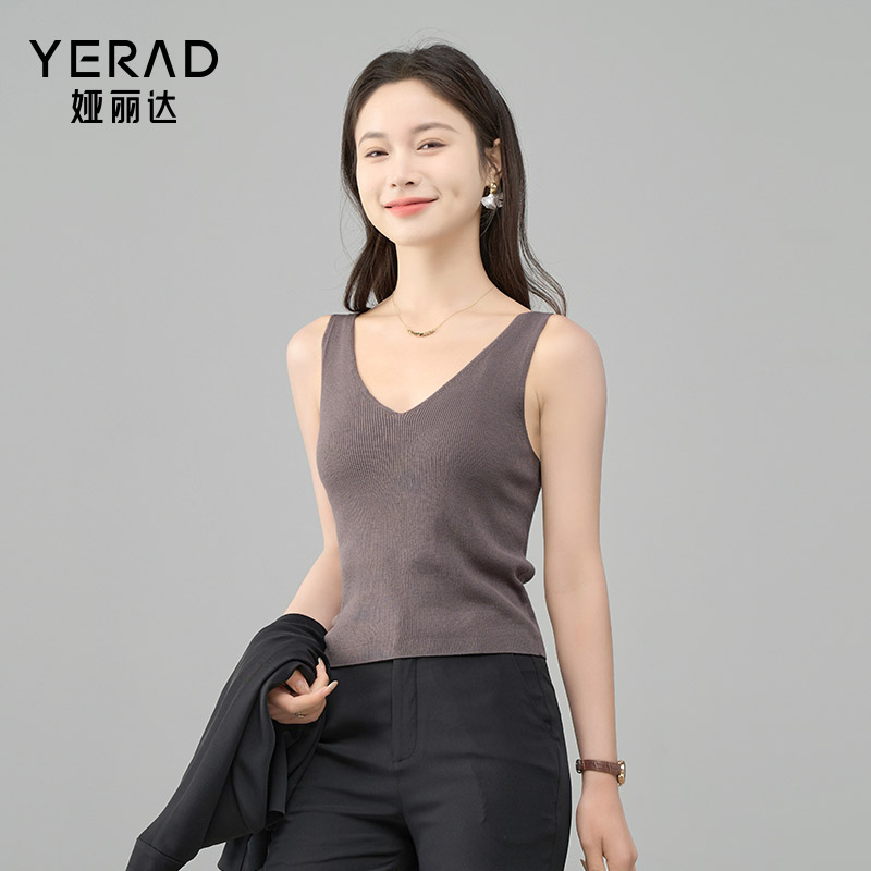 12455864.【娅丽达】V领针织背心女轻透气天丝棉无袖背心女