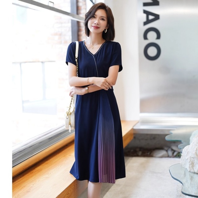 12455198.年轻妈妈夏装连衣裙气质短裙中老年雪纺裙子大码中年女装