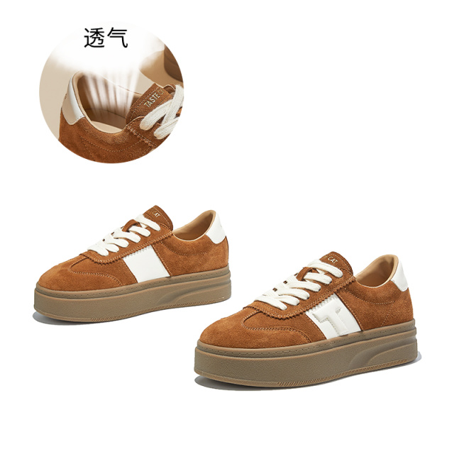 12457402.墨斯本真皮德训鞋通勤复古百搭厚底轻便舒适休闲鞋女款12176