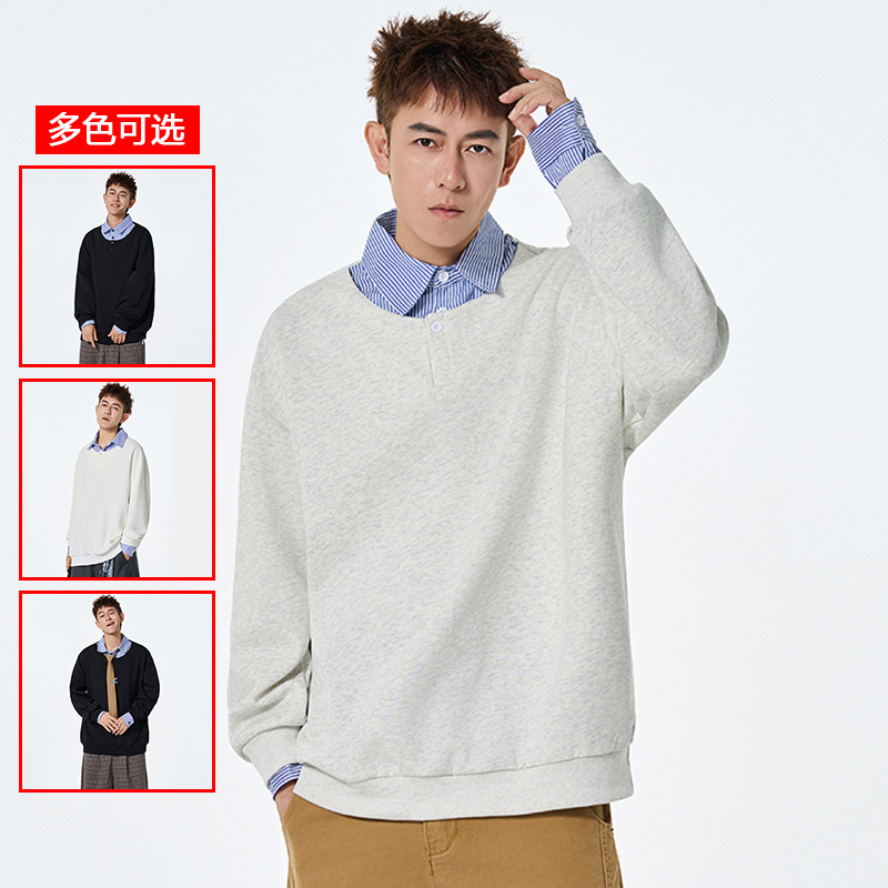 12456457.衣仕梵春秋新款男式翻领假两件青少年潮流百搭卫衣【衣仕梵男装QD】