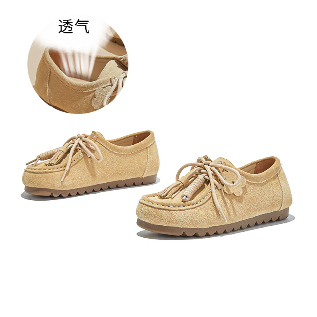 12456765.墨斯本新款真皮袋鼠鞋流苏时装德训鞋百搭轻便休闲鞋女款12132