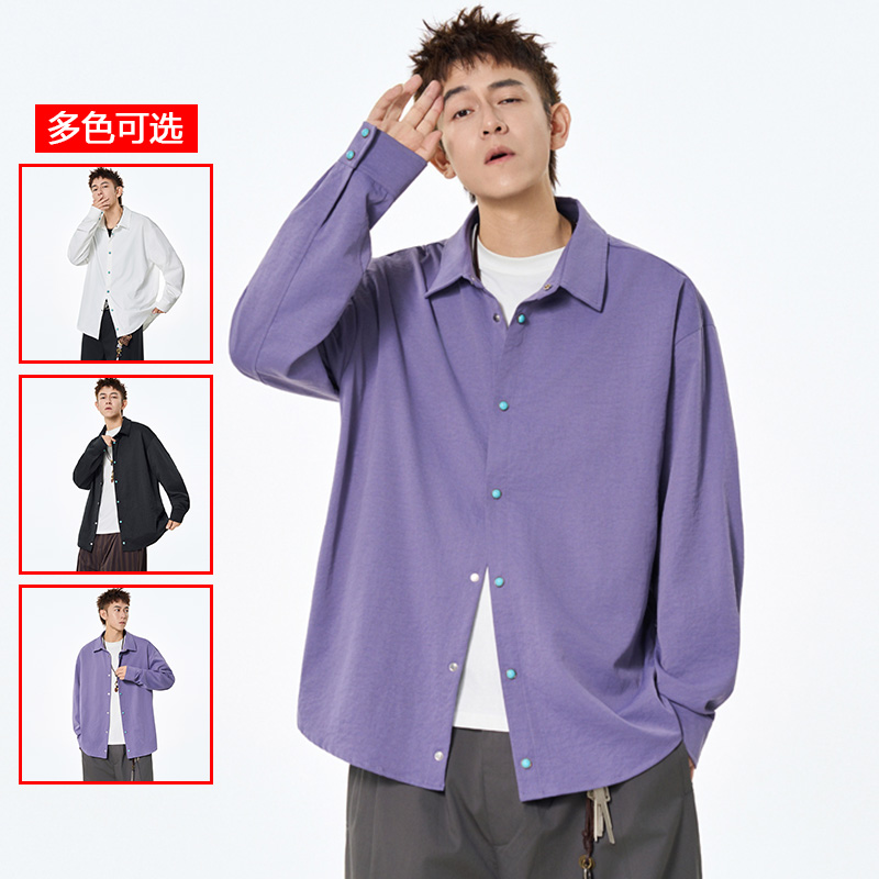 12456437.衣仕梵春秋新款男式潮流基础款百搭宽松长袖衬衫【衣仕梵男装QD】