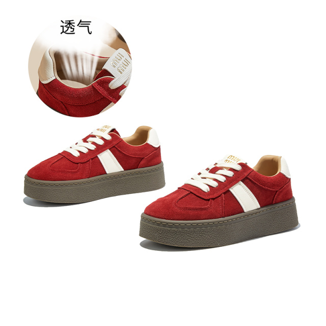 12456992.墨斯本真皮德训鞋厚底百搭复古轻便舒适户外风休闲鞋女款12177