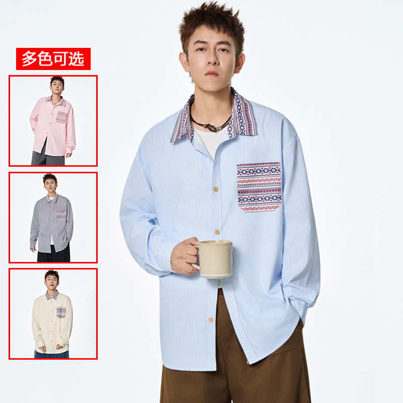 12456467.衣仕梵春秋新款男式民族风宽松潮流百搭衬衫【衣仕梵男装QD】