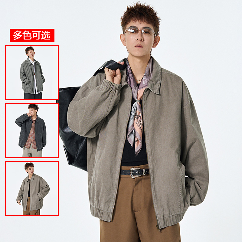 12456372.衣仕梵春秋新款男式复古水洗做旧潮牌宽松百搭夹克【衣仕梵男装QD】