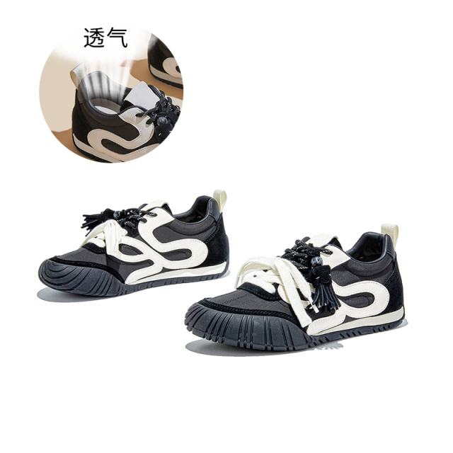 12457400.墨斯本乌拉草猪皮鞋垫真皮德训鞋厚底通勤百搭舒适休闲鞋女款12178