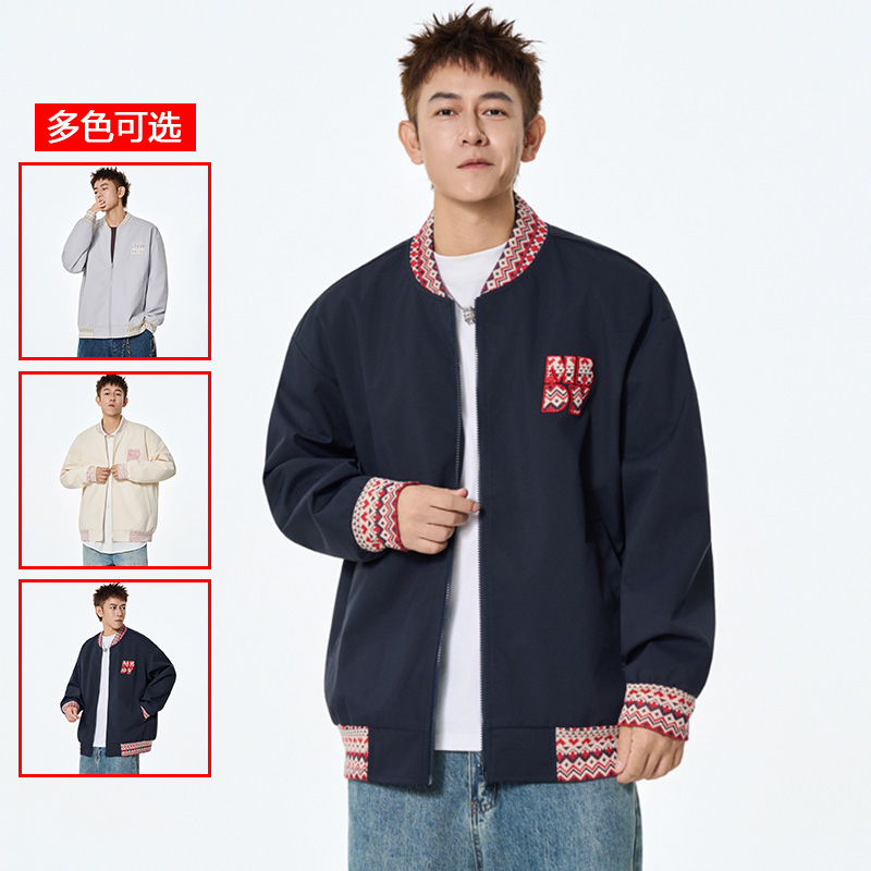 12456423.衣仕梵春秋新款男式提花拼接棒球领潮流复古风外套【衣仕梵男装QD】