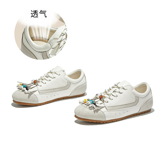 12456764.墨斯本真皮串珠德训鞋新款平底轻便运动流苏阿甘鞋休闲鞋女款12120