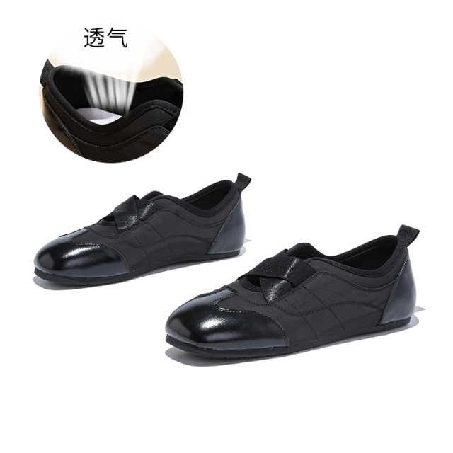 12456766.墨斯本真皮小白鞋新款时尚平底交叉松紧带芭蕾风小众单鞋女款12130