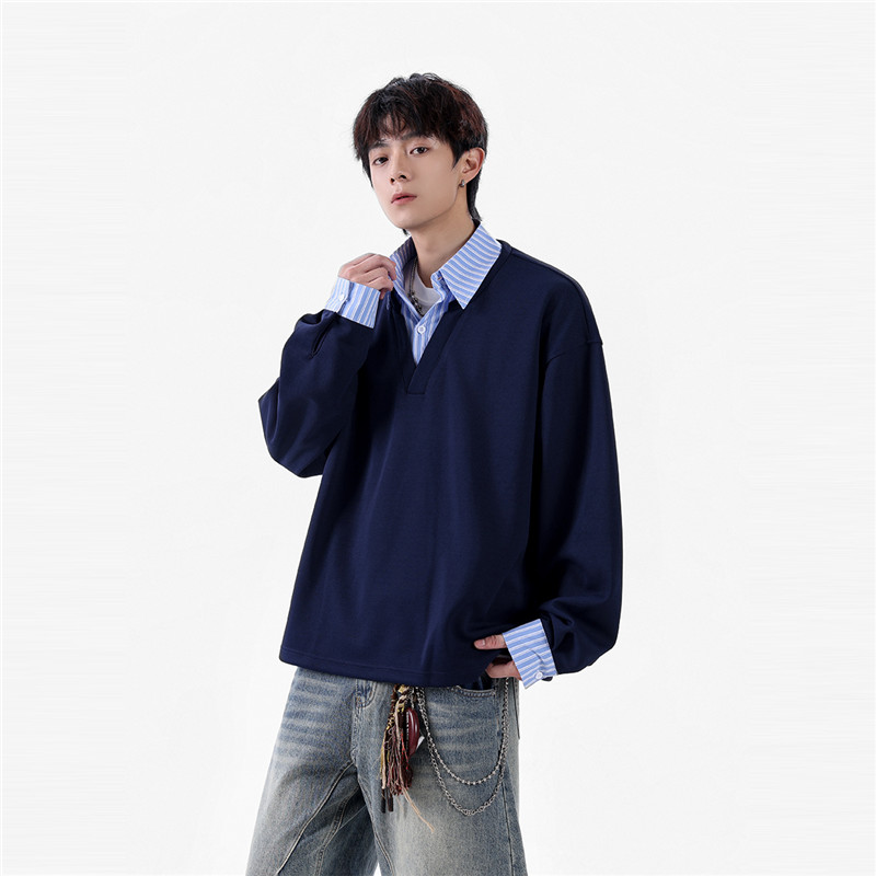 12460448.淘贝鼠春秋新款男款假两件青少年M-8XL时尚卫衣【淘贝鼠男装QD】