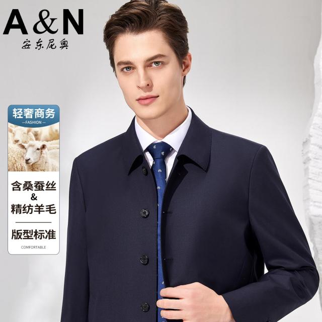 12458409.【精纺桑蚕丝&羊毛】轻奢商务经典翻领风衣男纯色挺括易打理外套