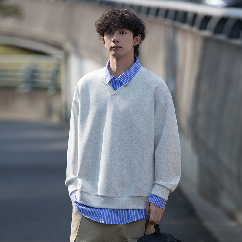 12460333.7-CY春秋新款男式翻领假两件青少年港风文艺百搭卫衣【7-CY男装QD】